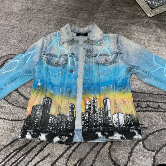 Amiri City Spit-Fire Dragon Denim Trucker Jean Jacket X-Small